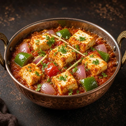 Kadhai paneer with peppers and onions