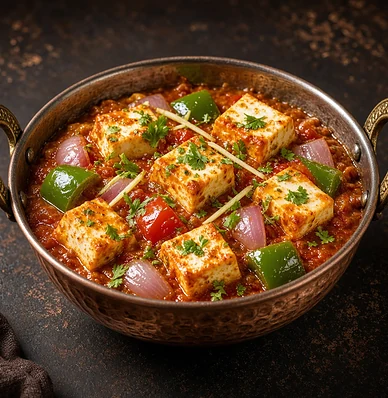 Kadhai paneer with peppers and onions